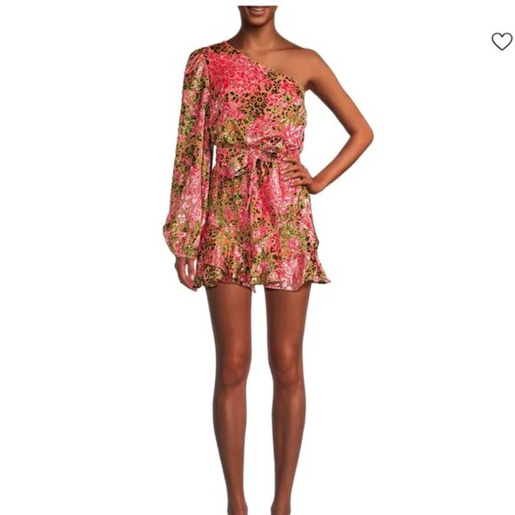 Hemant & Nandita Pakhi Floral Burnout Velvet One Shoulder Mini Dress NWT - Picture 2 of 12